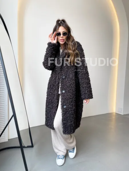 Шуба в цвете графит из экомеха - фото 3
