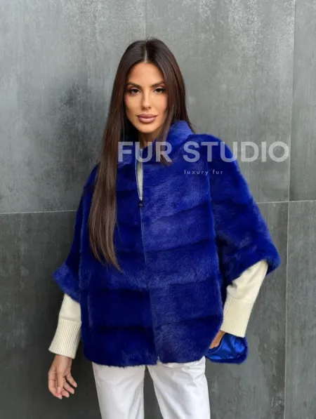 Синяя норковая кофта на молнии - фото 6