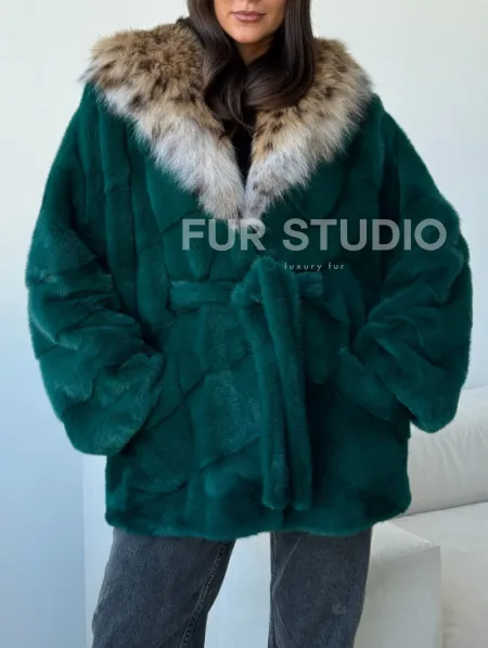 Норковая шуба с капюшоном из рыси - фото 2