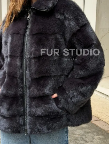 Норковая куртка на молнии - графит - фото 1