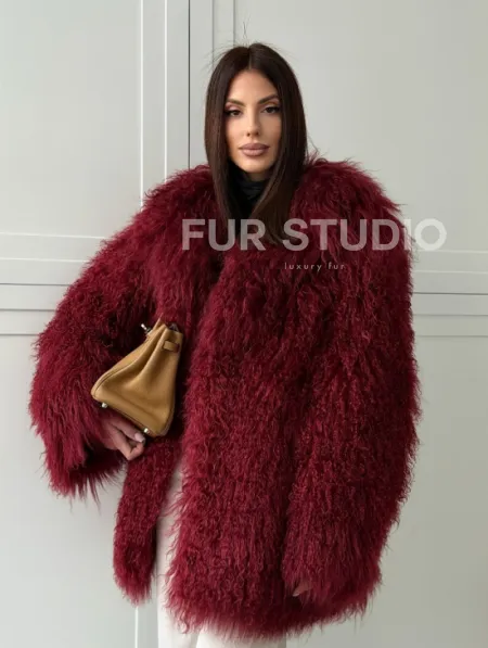 Шуба из ламы PREMIUM - бургунди - фото 10