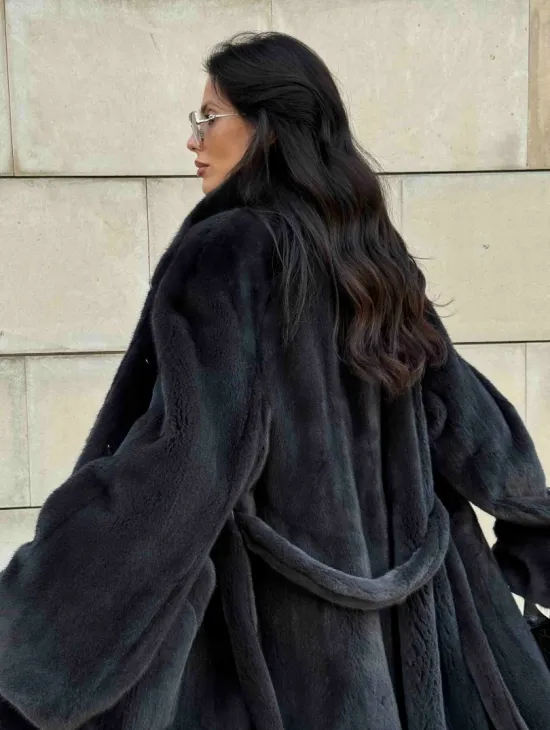 Шуба норковая цельный мех PREMIUM COLLECTION VELVET - цвет графит - фото 5
