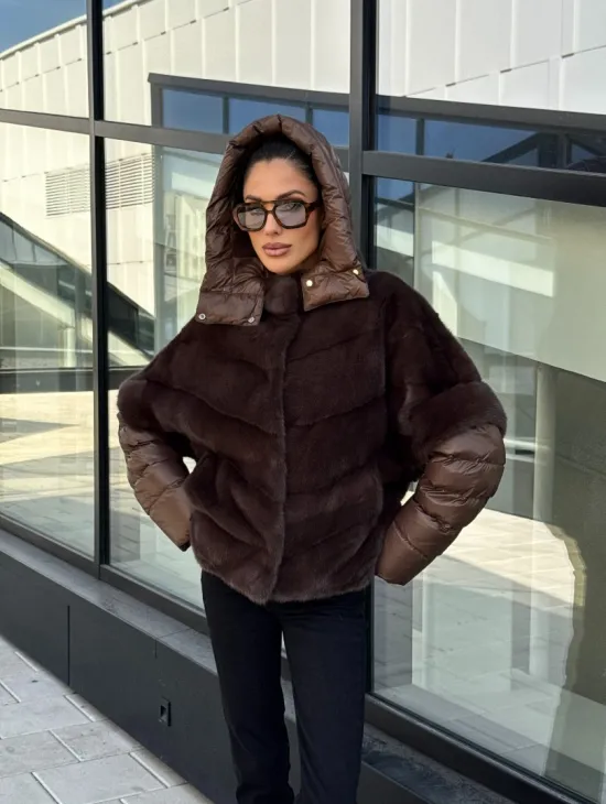 Норковый пуховик-жилет 2в1  цвет соболь - фото 14