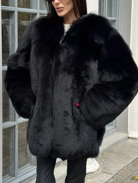 Шуба - жакет из меха песца цельные платины TOTAL BLACK - фото 2