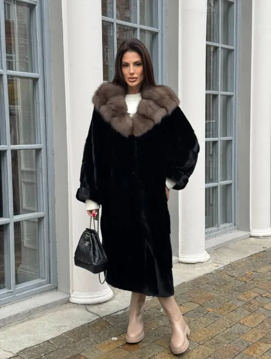 Шуба норковая PREMIUM NAFA капюшон кобра из меха куницы - фото 10