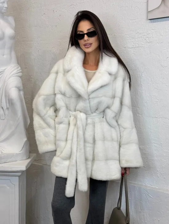 Светлая шуба автоледи из норки Palomino, фасон 