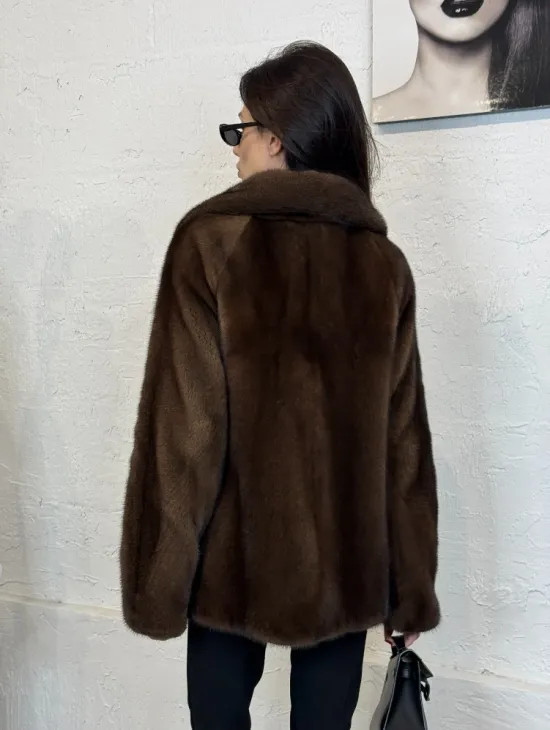 Меховой жакет из плюшевой норки Velvet английский воротник - фото 4