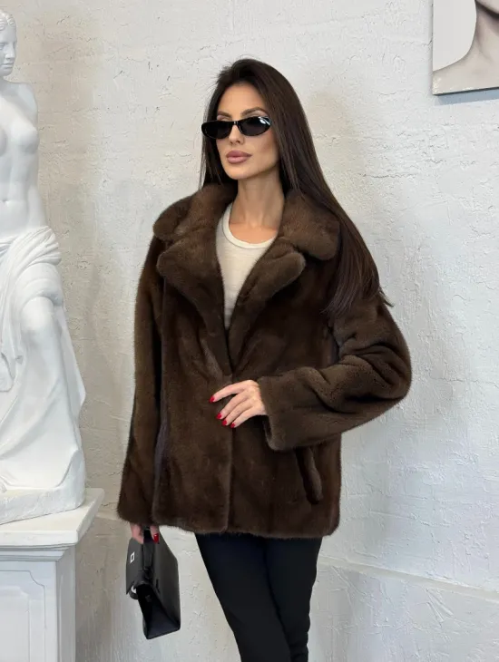 Меховой жакет из плюшевой норки Velvet английский воротник - фото 8