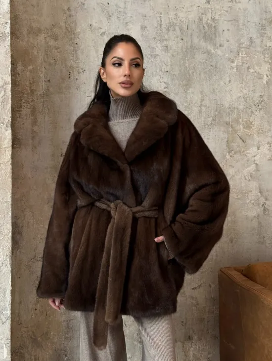 Модная шуба 2025 из меха норки NAFA премиум класса - фасон летучая мышь - фото 8