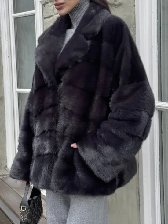 Меховой полушубок - автоледи из натуральной норки с английским воротником - фото 1
