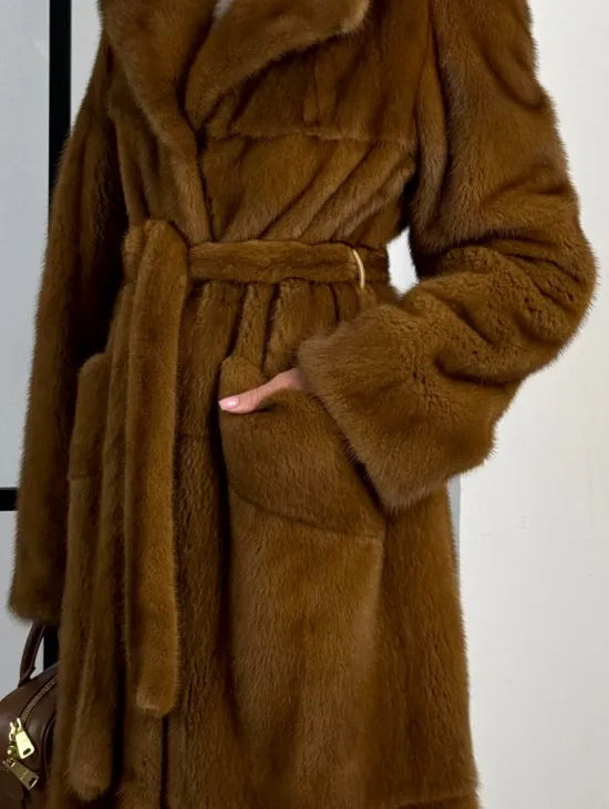 Классическая длинная норковая шуба под пояс - английский воротник - фото 1