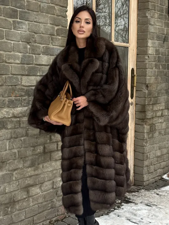 Роскошное манто из меха баргузинского соболя -  летучая мышь - фото 5