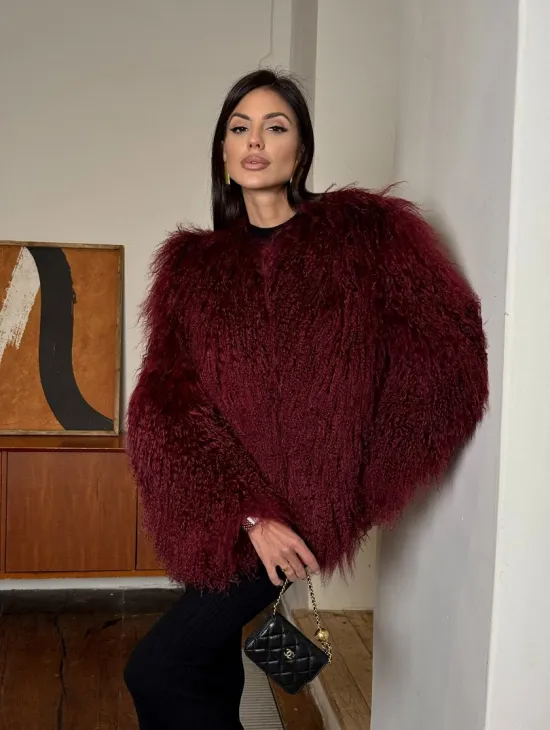 Шуба из меха ламы цвет Burgundy - фото 12
