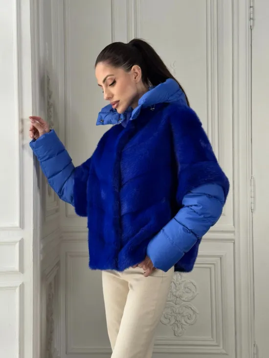 Женский пуховик - жилет норковый трансформер Electric Blue - фото 10