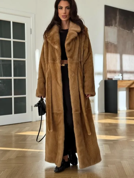 Норковая шуба - кимоно из меха норки premium golg fur со шлицей - фото 2