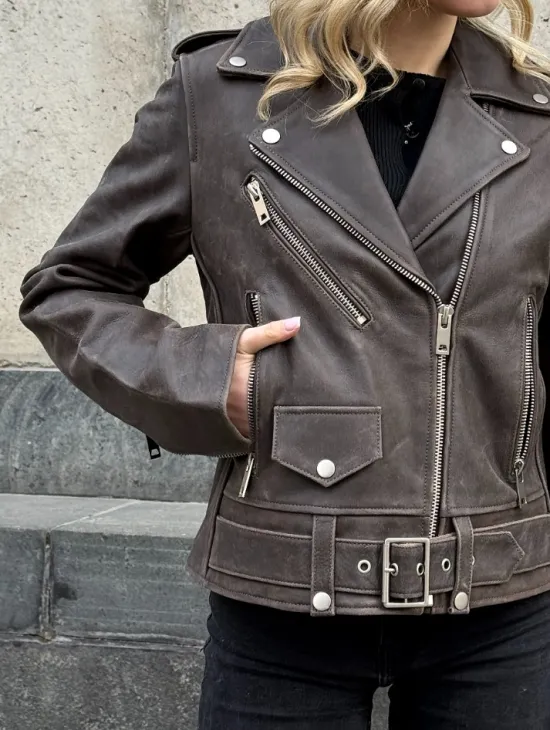 Косуха женская из винтажной кожи - фото 2