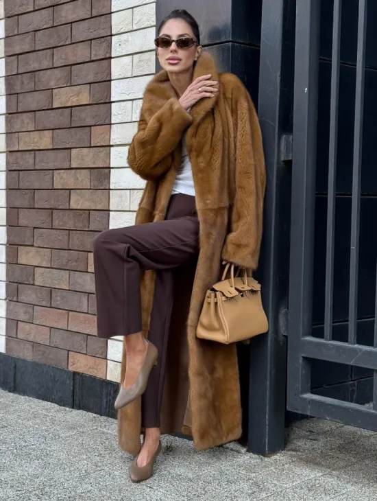 Роскошная норковая шуба с воротником шаль Vintage Dark Gold - фото 8