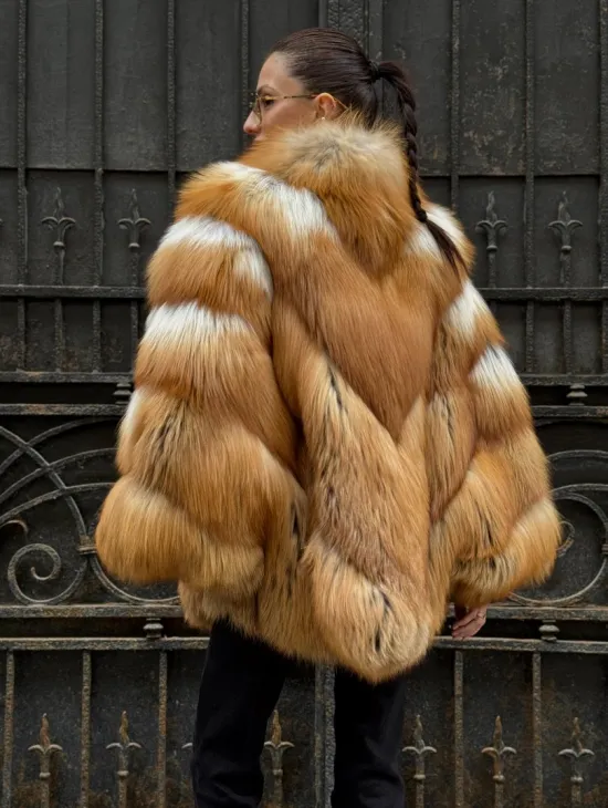 Шуба - пончо из меха рыжей (огненной) лисы - фото 5