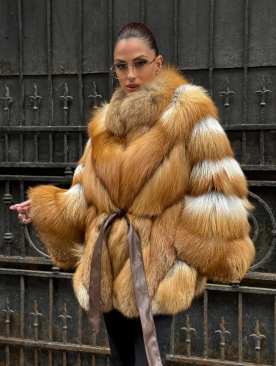 Шуба - пончо из меха рыжей (огненной) лисы - фото 0