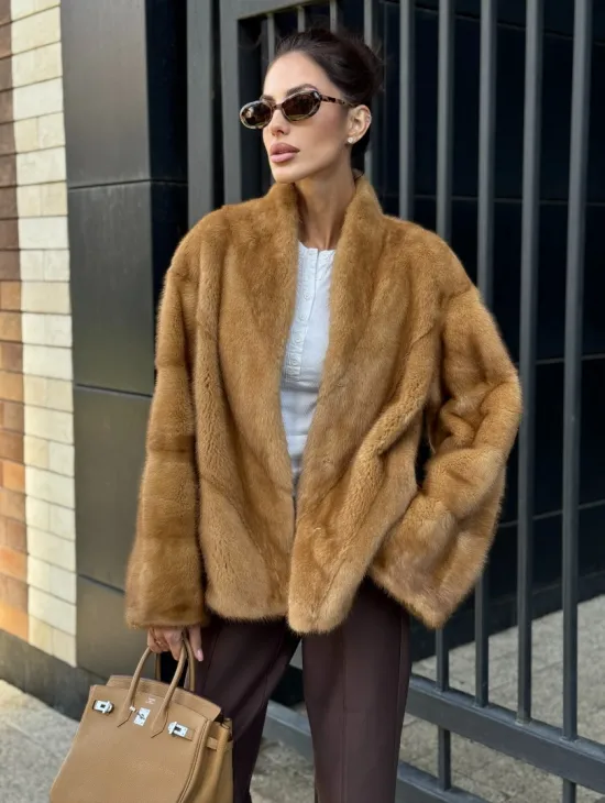 Норковый жакет Gold воротник V-образный - фото 6