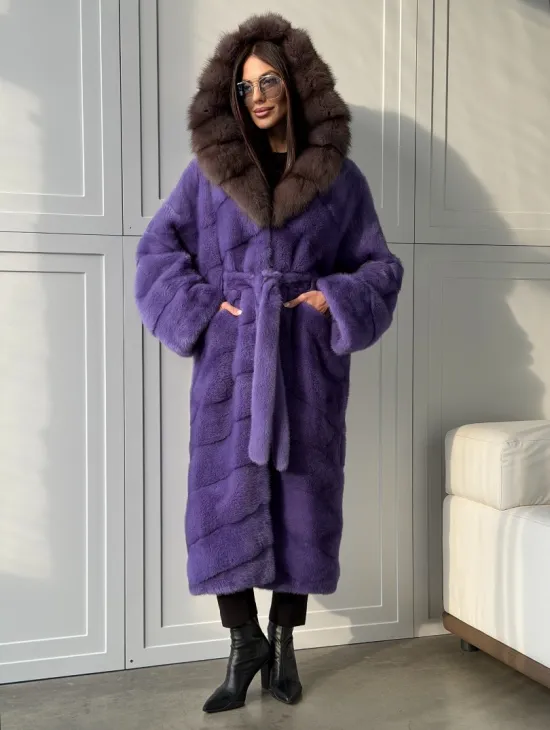 Фиолетовая норковая шуба - фото 9