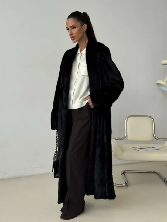 Длинная черная норковая шуба - фото 8