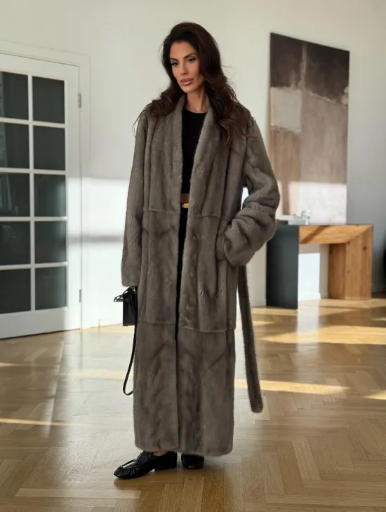 Норковая шуба серая длинная SILVER PREMIUM - фото 7