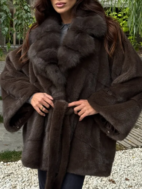 Шуба автоледи норковая - цвет коричневый - фото 1