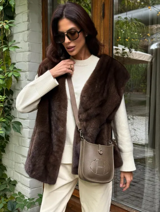 Жилет норковый - цвет коричневый - фото 6