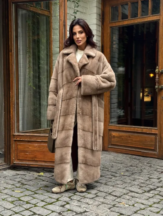 Длинная норковая шуба - цвет пастель - фото 9