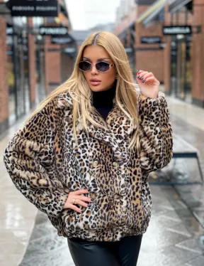 Короткая шуба под леопард из экомеха - фото 1