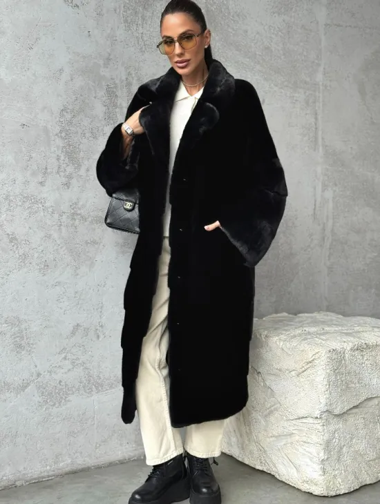 Черная шуба из меха норки SAGA FURS - фото 5