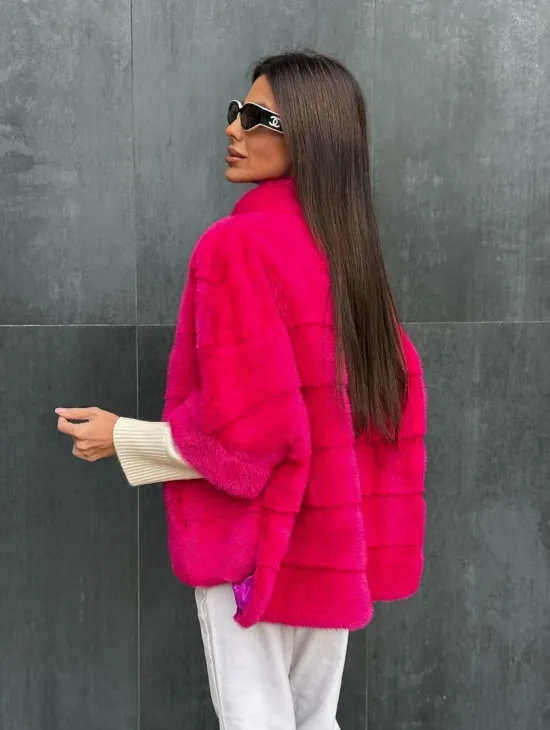 Норковая кофта на молнии - фуксия - фото 6
