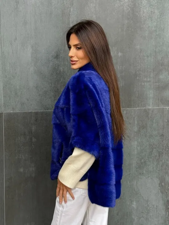Синяя норковая кофта на молнии - фото 5