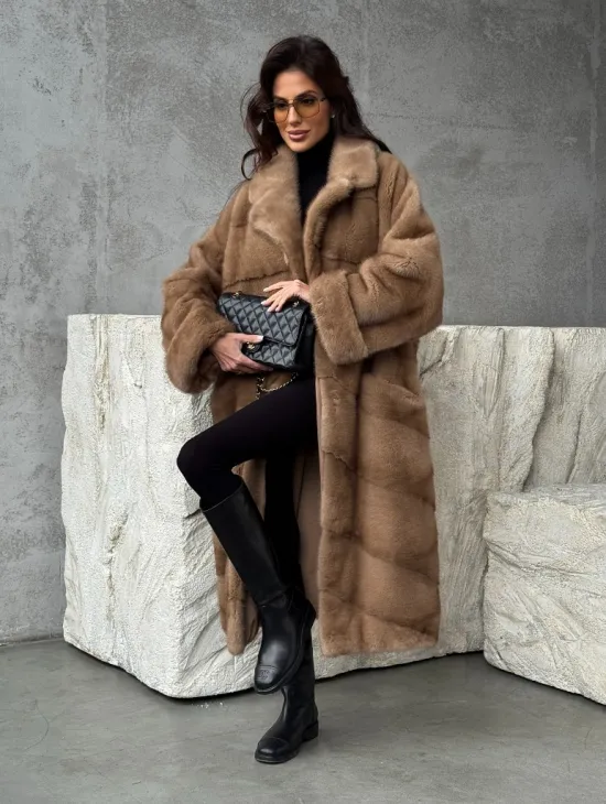 Бежевая норковая шуба oversize - фото 7