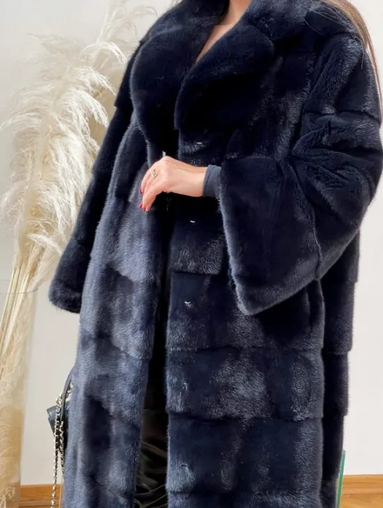 Норковая шуба синего цвета - фото 1