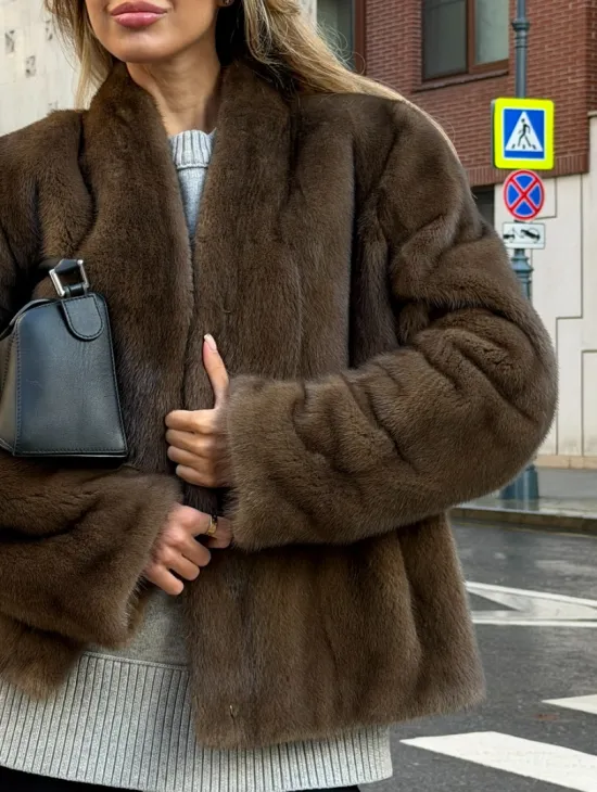 Короткий норковый жакет - цвет соболь - фото 1