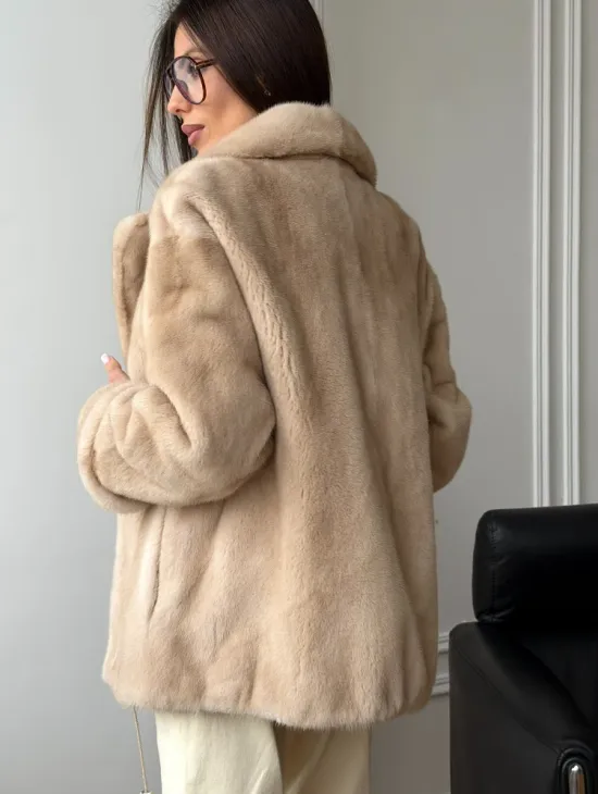 Норковый полушубок в натуральном цвете пастель - фото 7