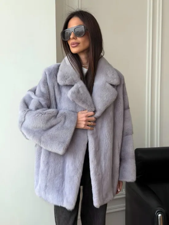 Шуба из норки короткая с английским воротником - фото 11