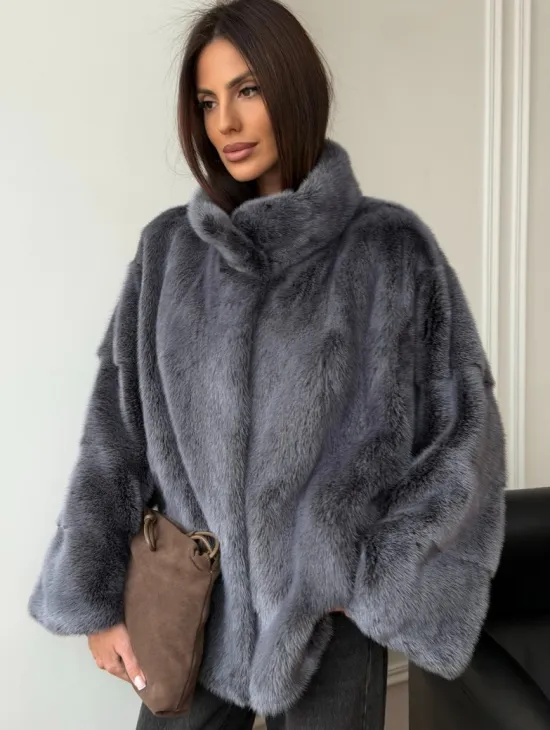 Короткая норковая шуба - стойка воротник - фото 5