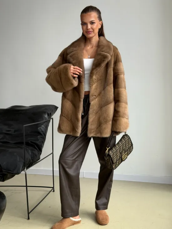 Норковый полушубок - английский воротник - фото 6