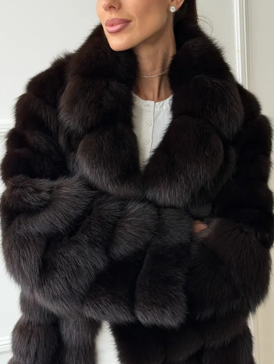 Шуба из куницы английский воротник - фото 1