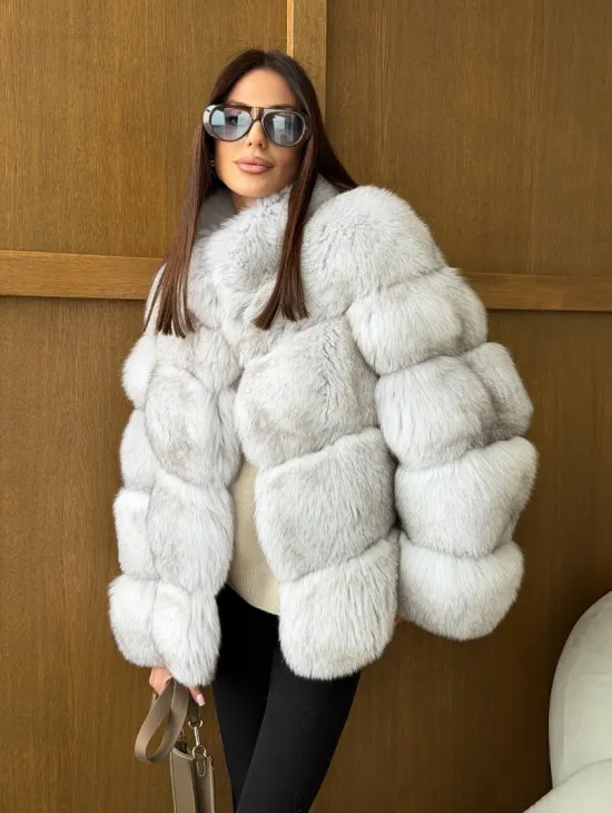 Шуба из натурального песца - стойка воротник - фото 9