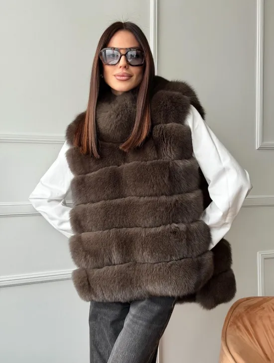 Меховая манишка под соболь из песца - фото 10