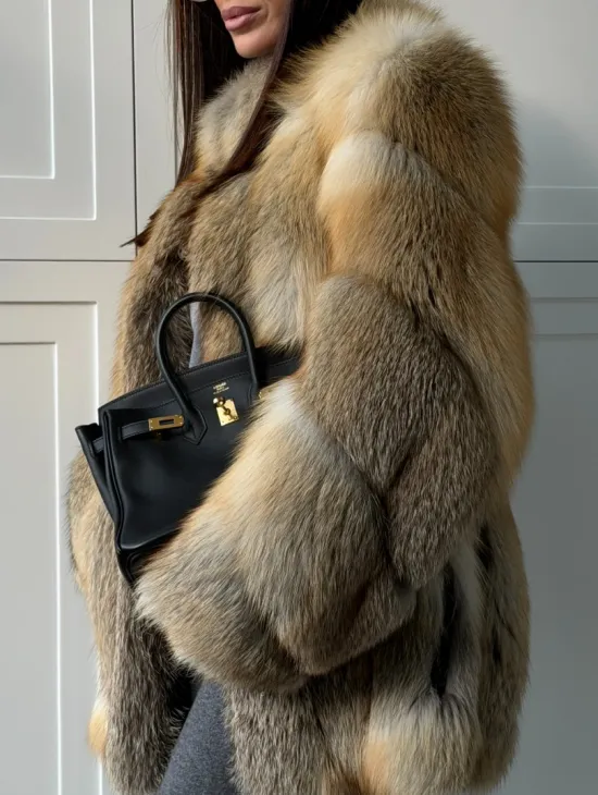Полушубок из лисы - рукава косички - фото 2