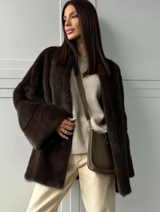 Меховой жакет из норки V- образный воротник - фото 6