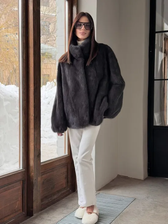 Меховой норковый жакет (серый) - фото 11