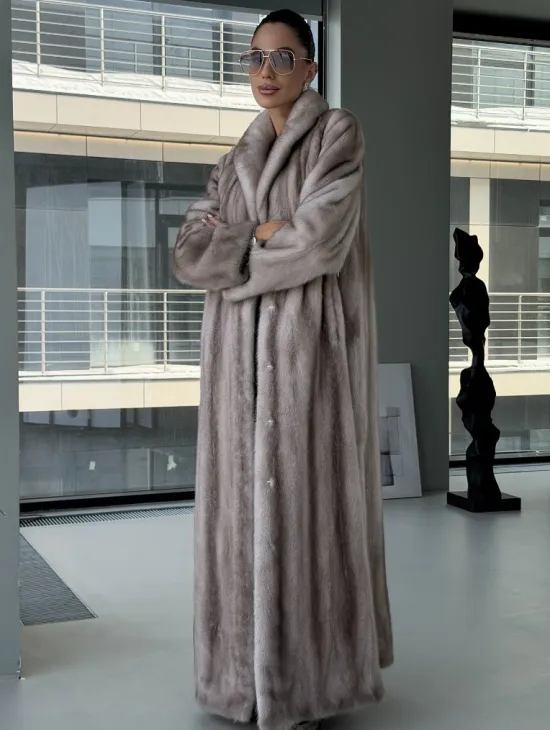 Натуральная шуба из меха норки - воротник шаль - фото 4