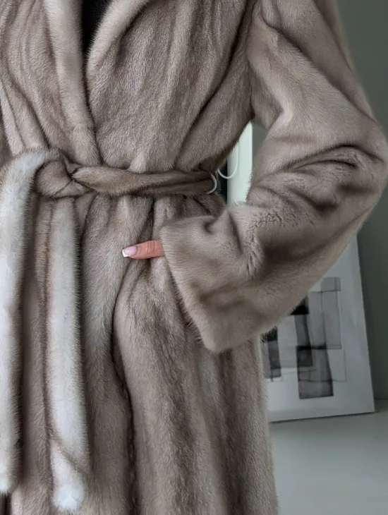 Натуральная шуба из меха норки - воротник шаль - фото 1