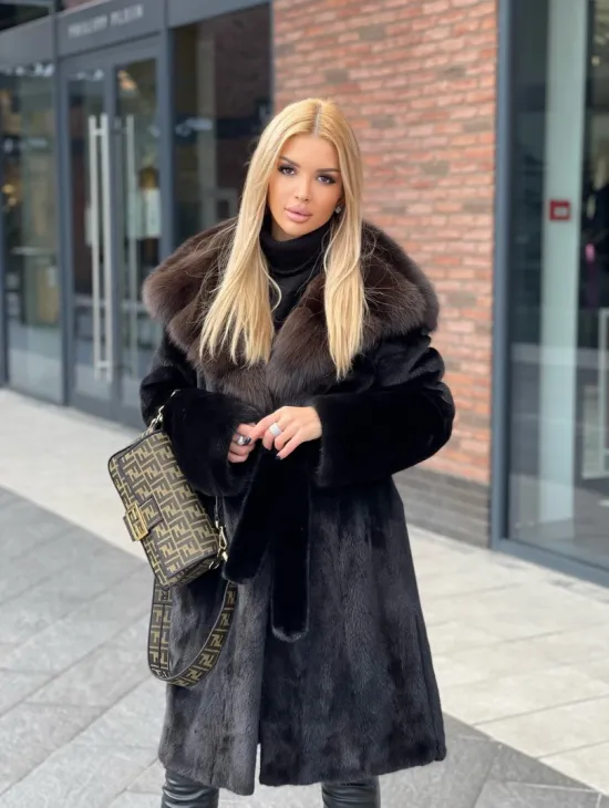 Норковая шуба с капюшоном из меха соболя  седена 1/2 - фото 4